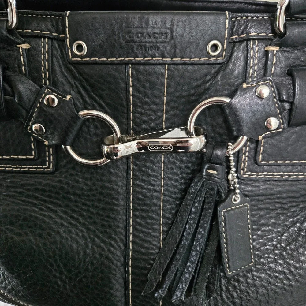 Coach Hampton Tote Satchel Bag Black Pebble Leather‎ Braided